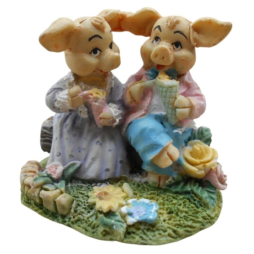 Vintage Miniature Anthropomorphic Pigs Eating Ice Cream 1998 READ